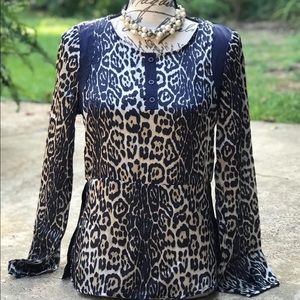 Navy & Cheetah Print Sateen Top